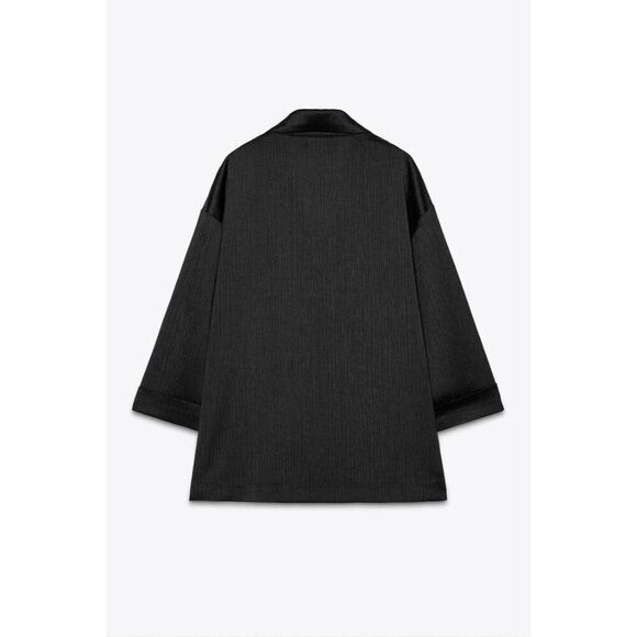 Zara Womens Blazer Suit Jacket Oversized XL Black Wrinkled look 4387/130 NWOT - Picture 4 of 10
